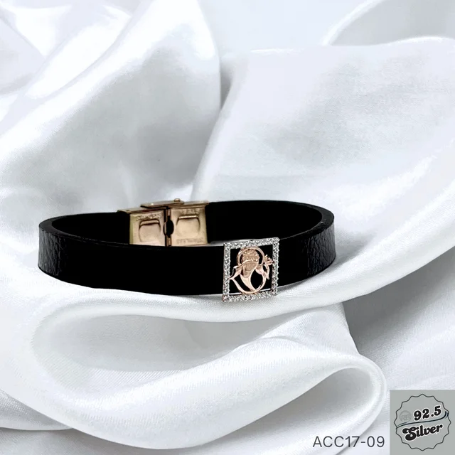 925 Silver Rakhi Leather Band - ACC17-09