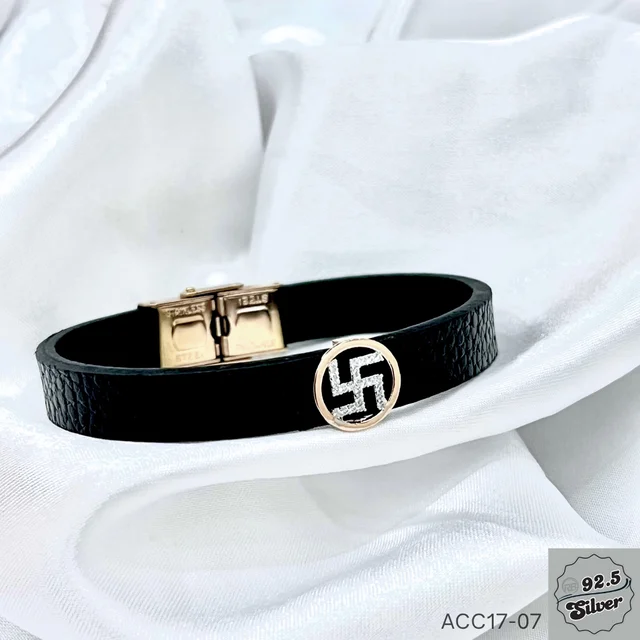 925 Silver Rakhi Leather Band