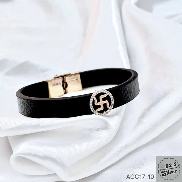 925 Silver Rakhi Leather Band