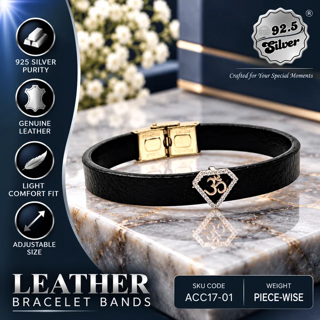 925 Silver Rakhi Leather Band - ACC17-01