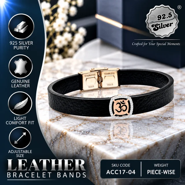 925 Silver Rakhi Leather Band - ACC17-04