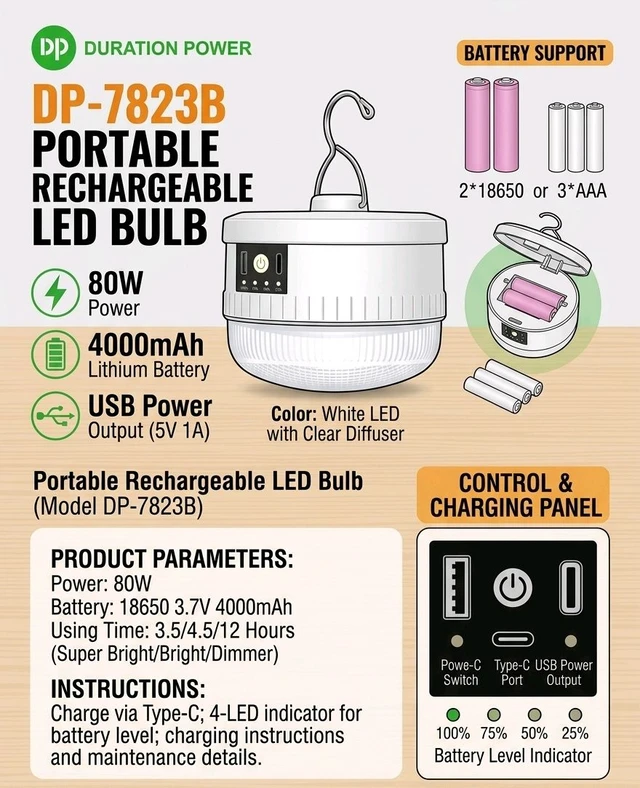 Portable Rechargeable LED Bulb DP-7823B