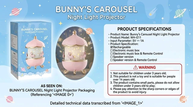 Bunny's Carousel Night Light Projector 