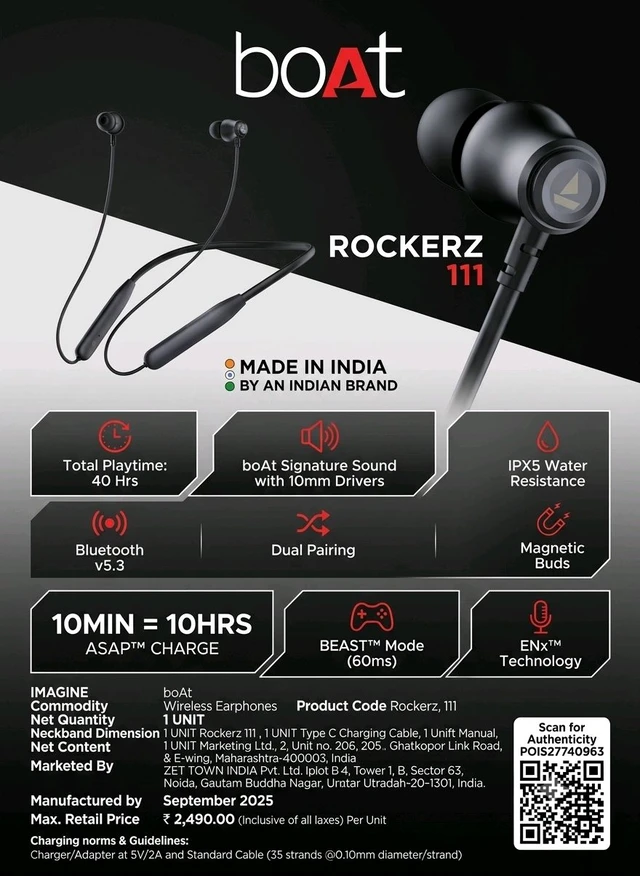 Boat Rockerz 111//1 Year Warranty 