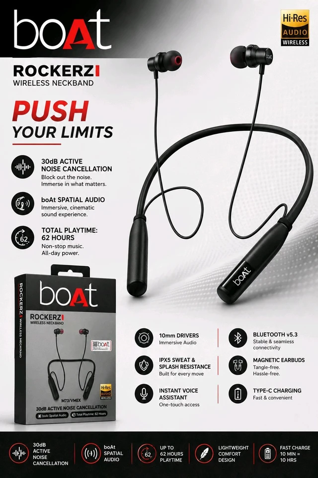 Boat Rockerz M73/VMEX Wireless Neckband / 1 Year Counter Warrenty 