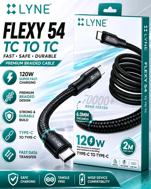 Lyne Flexy 54 Type-C To  Type-C// 1 Year Counter Warranty 