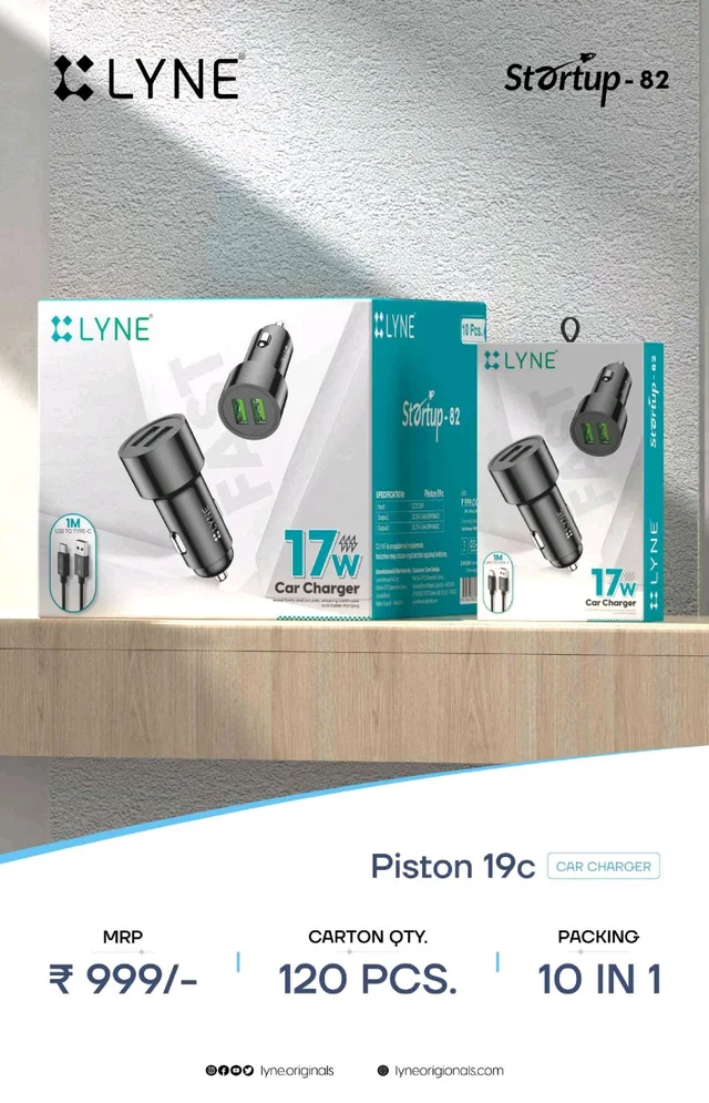 Lyne Piston 19 C Car Charger 17W Fast Charging// 1 Year Counter Warranty 