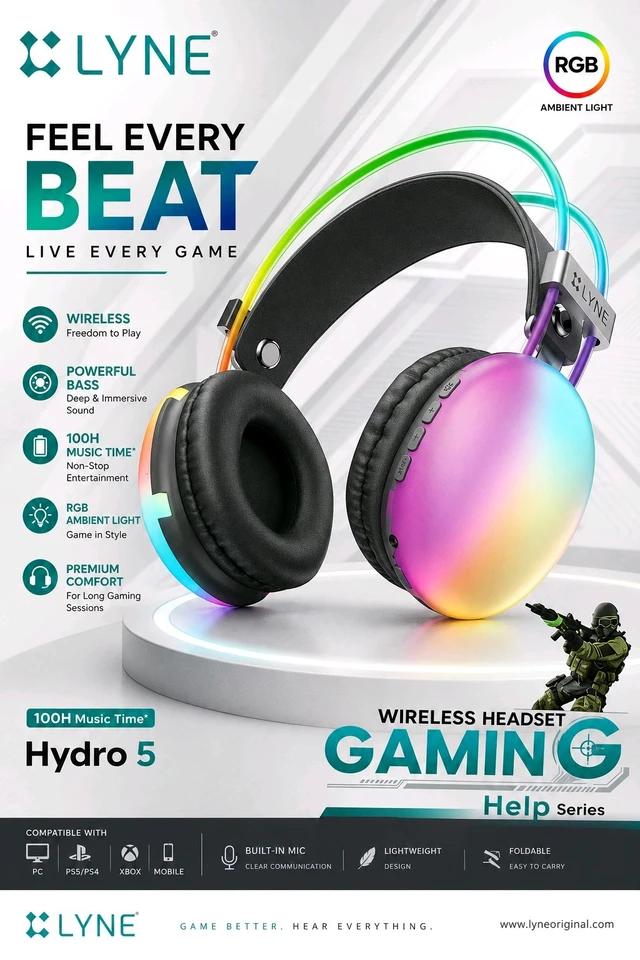 Lyne Hydro 5 Wireless Headset|Help Series|1 Year Counter Warrenty 