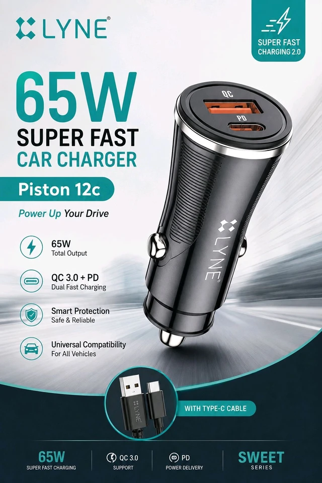 LYNE PISTON 12C 65W CAR CHARGER 1 YEAR WARRANTY 