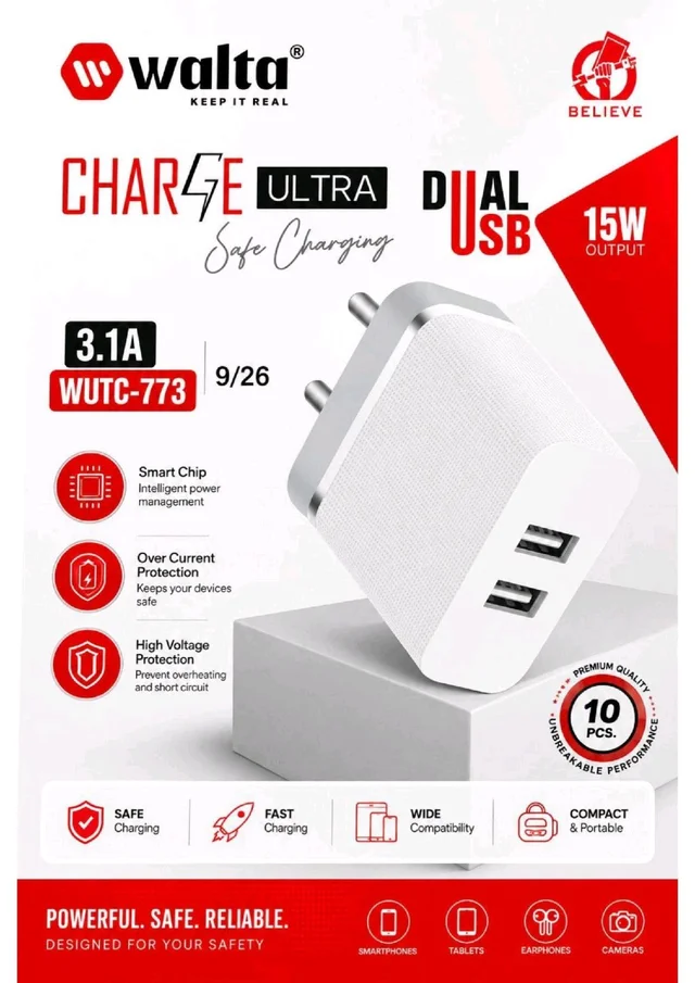 WALTA CHARGE ULTRA DUAL USB 15 W Tc Charger 1 Year Warranty 