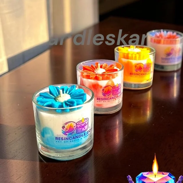 Flower Glass Jar Scented Candle (4 Pcs) - Lavender Fields