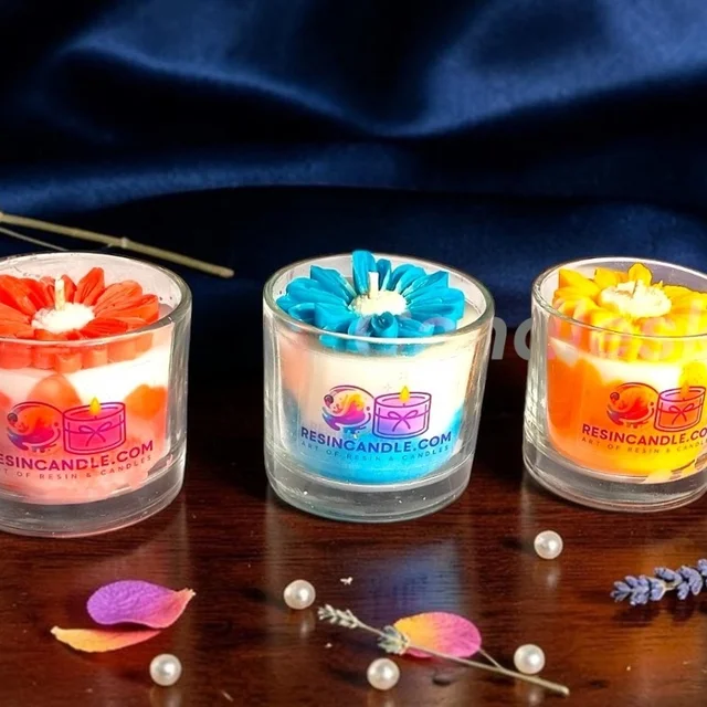 Flower Glass Jar Scented Candle (3 Pcs) - Lavender Fields