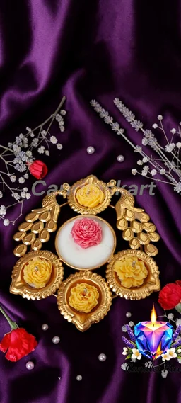 Peacock Flower Diya Scented Candle Set - Honeysuckle Dew