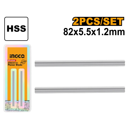 INGCO EPB820121 82mm HSS Planer Blades | 5.5mm Width | 2-Piece Set | PL10508 Compatible