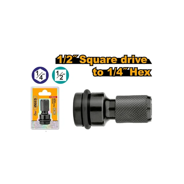 INGCO ABH60501 1/2" Square to 1/4" Hex Impact Socket Adapter | 50mm | Impact Wrench to Driver Adapter