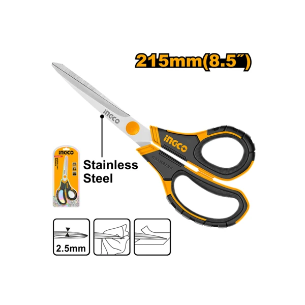 INGCO HSCRS812001 8.5 Inch Stainless Steel Scissors | 215mm | 2.5mm Thick Blade | Durable Utility Scissors