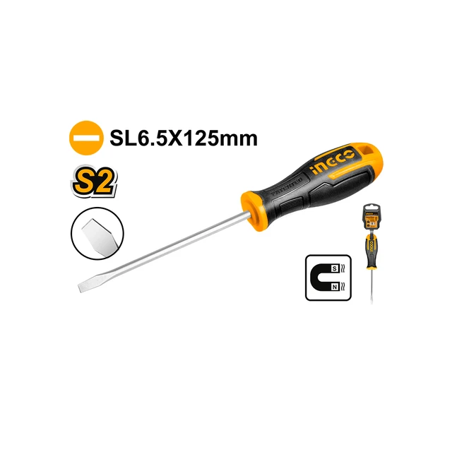 INGCO HS686125 6.5mm Slotted Screwdriver | S2 Round Shank | 125mm Length | Durable Hand Tool
