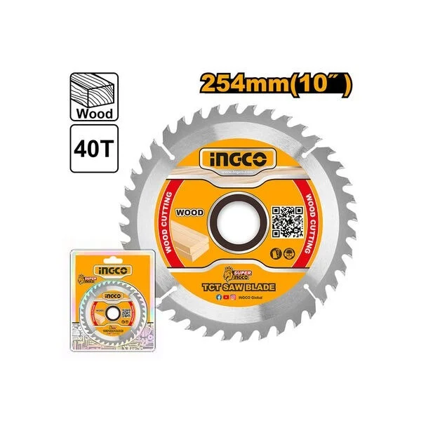 INGCO TSB125425 254mm 40T Table Saw Blade | 10 Inch | 30mm Arbor | 16mm & 25.4mm Reduction Rings | Wood Cutting