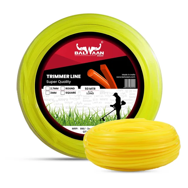 Balwaan Krishi Balwaan NRS-350 Yellow Brush Cutter Nylon Rope | Square Nylon Trimmer Line For Agricultural & Gardening Brush Cutters | Grass Cutting & Weed Clearing Accessory | MTAK-SP-BR-906