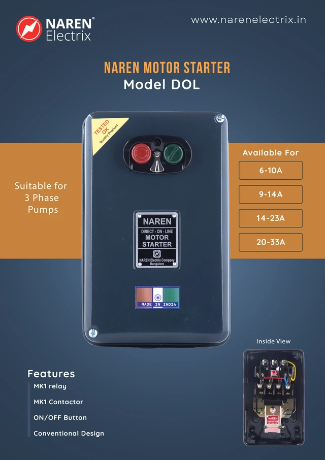 NAREN Electrix l Control Boards & DOL Starters l MK1 DOL Starters l 3 Phases l Motor Starter (220V) - SKU - 47627865 - 4 to 6.5A
