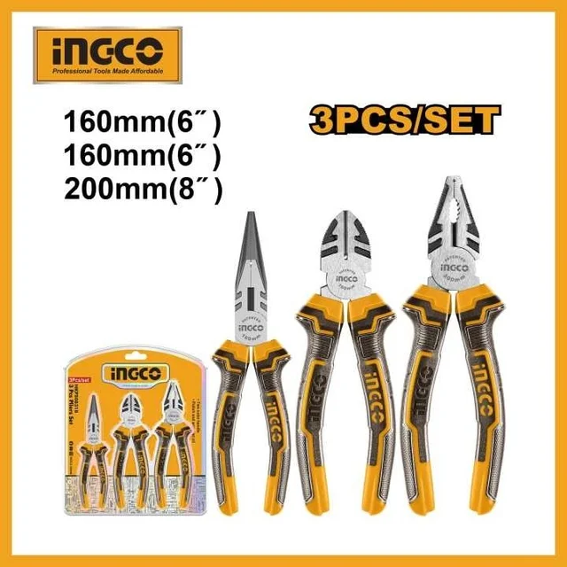 INGCO INGCO HKPS08318 3-Piece Pliers Set | 8" Combination, 6" Long Nose & 6" Diagonal Cutting Pliers