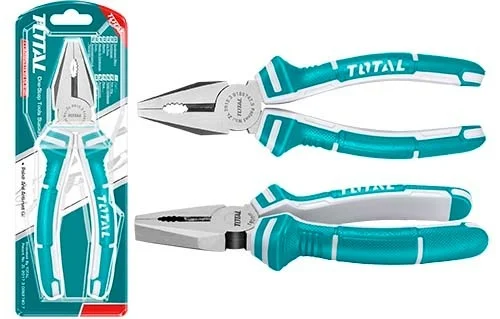 Total Tools TOTAL TOOLS Combination Pliers 8"/200mm, Polished Finish with Anti-Rust Oil & Two-Color Handle - THT110806P