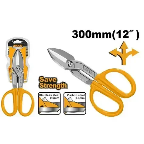 INGCO HTS2612 12 Inch Tin Snips | 0.8mm Carbon Steel & 0.6mm Stainless Steel Cutting | Drop-Forged Steel