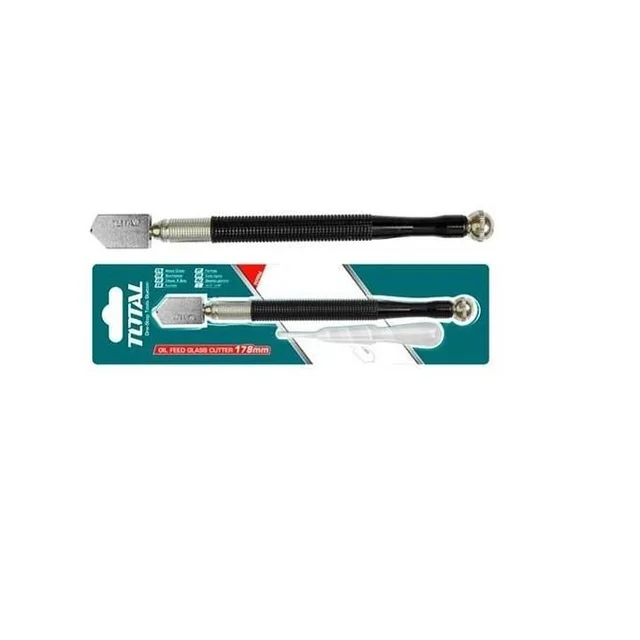Total Tools TOTAL TOOLS Heavy Duty Glass Cutter 178mm, Iron Body, Auto Oil Feed Cutter with Oil Suction Pipe, 5000m Total Cutting Length, Sliding Card Pack - THT561781