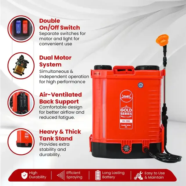 Balwaan Krishi Balwaan BS-30G Gold Series Battery Sprayer with 12x12 Heavy Battery, 4 Nozzles, Extendable Lance, Gun, 3-Way Lance, LED Bulb, Digital Voltmeter & User Manual - MTAK-BA-SP-5488