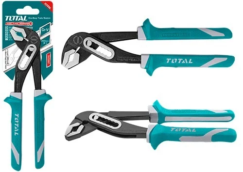 Total Tools TOTAL TOOLS Pump Pliers 10"/250mm with 40mm Max Clamping Opening, Cr-V Steel (Black Finish & Polish) and TPR Two-Color Handle - THT281006