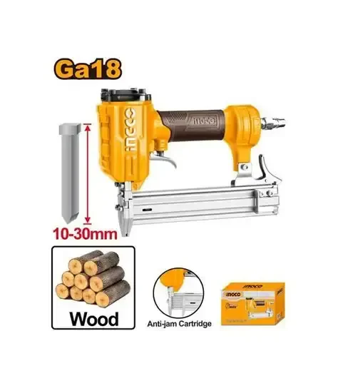 INGCO ABN10301 10-30mm Pneumatic Brad Nailer | 100-Piece Capacity | 18 Gauge GA18 | Safety Trigger | 60-100 PSI | Professional Air Nail Gun
