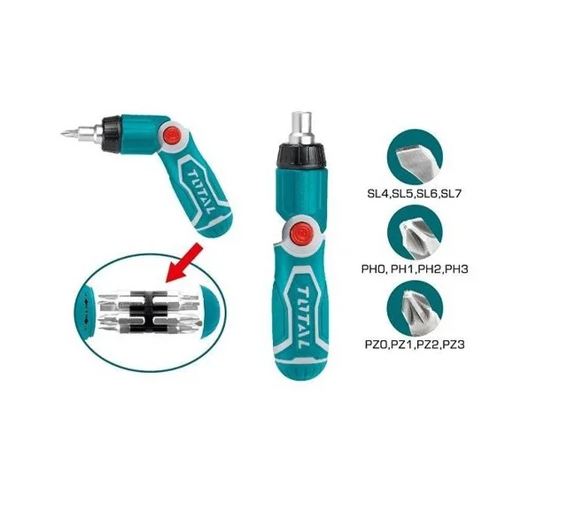 Total Tools TOTAL TOOLS 13-in-1 Ratchet Screwdriver Set with Folding Handle & 12Pcs Cr-V Screwdriver Bits - TACSD30136