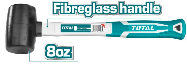 Total Tools TOTAL TOOLS Rubber Hammer 8oz (220g), Fiberglass Handle, Non-Marring Rubber Mallet for Tiling, Assembly, Construction & General Applications - THT76816
