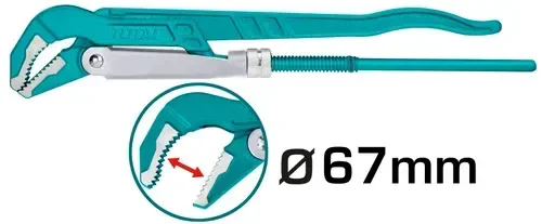 Total Tools TOTAL TOOLS 2" 45 Heavy-Duty Swedish Pipe Wrench (67mm Max Clamping Diameter) in Carbon Steel with Inactivate Treatment, Solid Rivet, and Carton Box - THT172023