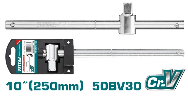 Total Tools TOTAL TOOLS 1/2" Drive Sliding T-Bar 10" (250mm), 50BV30 Steel, Chrome-Plated Socket Wrench Extension Bar - THTSTB12106