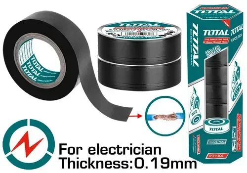Total Tools TOTAL TOOLS PVC Insulating Tape 18mm x 9.15m (10 Yards), Black Electrical Insulation Tape, 0.19mm Thickness, Pure PVC - THPET1102