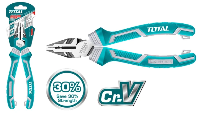 Total Tools TOTAL TOOLS 8"/200mm High Leverage Combination Pliers with Cr-V Steel, Black Finish, and TPR Two-Color Handle - THT210806S