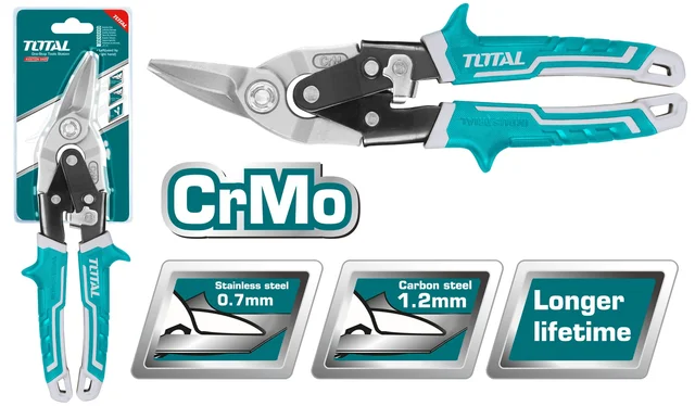 Total Tools TOTAL TOOLS 250mm (10") Left-Cutting Aviation Snip with Two-Tone Soft Handle (Max Cutting: Carbon Steel $le$ 1.2mm, Stainless Steel $le$ 0.7mm) - THTJ531106