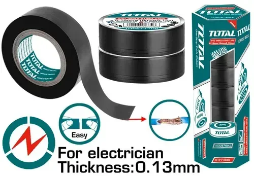 Total Tools TOTAL TOOLS PVC Insulating Tape 18mm x 9.15m (10 Yards), Black Electrical Insulation Tape, 0.13mm Thickness - THPET1103
