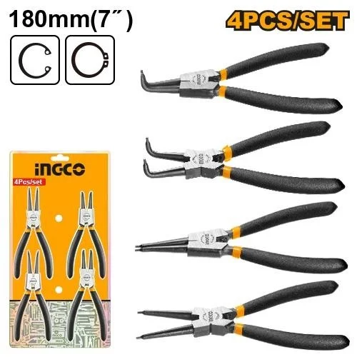 INGCO INGCO HCCPS01180 4-Piece Circlip Pliers Set | 180mm 7" | 90� & 180� Heads | 1.8mm | Carbon Steel
