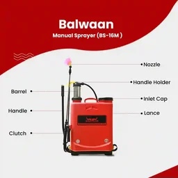 Balwaan Krishi Balwaan BS-16M Manual Sprayer with 3 Nozzles, Delivery Pipe, Extendable Lance & User Manual - MTAK-MA-SP-5675