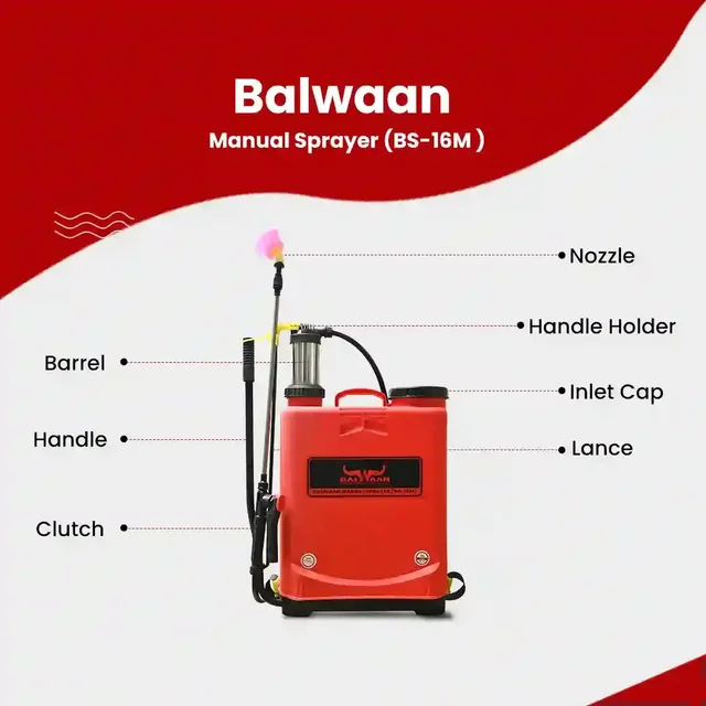 Balwaan Krishi Balwaan BS-16M Manual Sprayer with 3 Nozzles, Delivery Pipe, Extendable Lance & User Manual - MTAK-MA-SP-5675