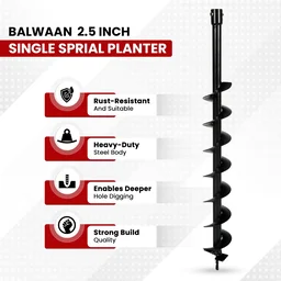 Balwaan Krishi Balwaan PT-2.5 2.5-Inch Single Spiral Earth Auger Planter | Heavy-Duty Earth Auger Drilling Attachment For Soil Digging & Planting | Agricultural & Gardening Auger Accessory For Sapling, Seedling & Small Post Hole Preparation | Mtak-Ac-Ea-6265