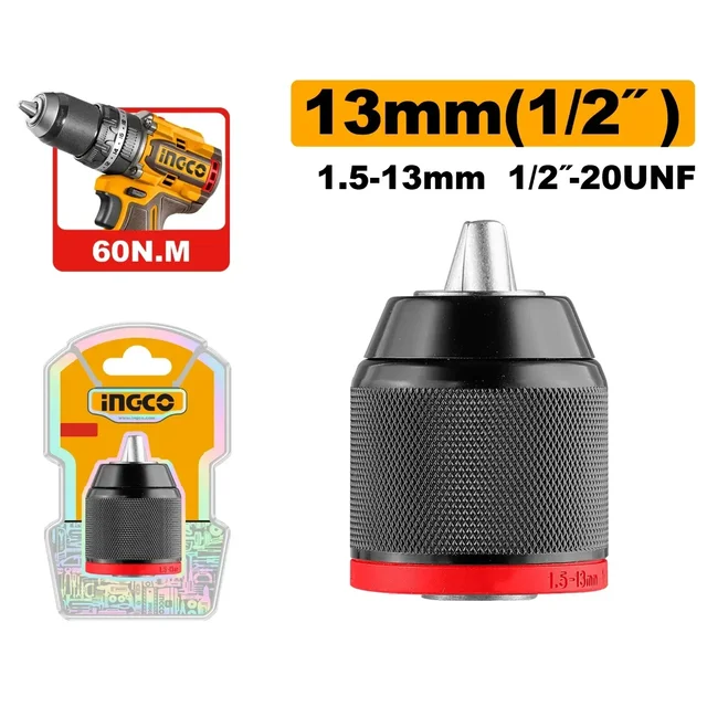 INGCO KC13201 13mm Keyless Impact Drill Chuck | 1/2-20UNF Connection | 13mm Capacity | CDLI20602 & CIDLI20602