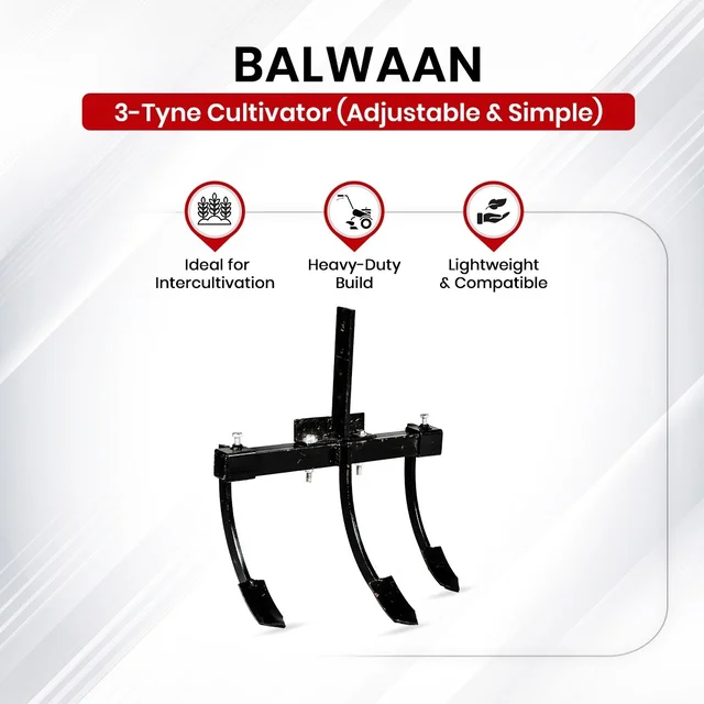 Balwaan Krishi P Balwaan CL-30A 3-Tyne Adjustable Cultivator For Power Weeder | Heavy-Duty Agricultural Cultivator Attachment For Bp-700, Bp-650, Bp-450, Bp-750E, Bp-850 & Bp-850E | Adjustable Soil Cultivation, Tilling & Weeding Implement For Farming | Mtak-Ac-Po-2251