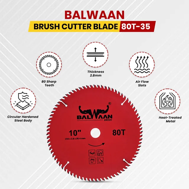 Balwaan Krishi Balwaan 80T-35 Brush Cutter Blade | 80-Tooth Professional-Grade Steel Cutting Blade Attachment For Agricultural & Gardening Brush Cutters | Heavy-Duty Crop, Dense Weed & Brush Harvesting Accessory | MTAK-AC-BR-7037