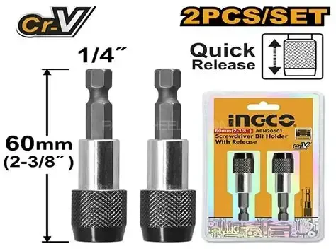 INGCO ABH20601 2-Piece Quick Release Screwdriver Bit Holder | 1/4" Hex | 60mm | Steel, Cr-V & Aluminum