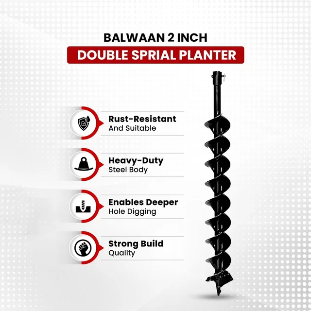 Balwaan Krishi Balwaan PT-2D 2-Inch Double Spiral Earth Auger Planter | Heavy-Duty Double Spiral Auger Drilling Attachment For Soil Digging & Planting | Agricultural & Gardening Auger Accessory For Tree, Sapling & Post Hole Preparation | MTAK-AC-EA-6263