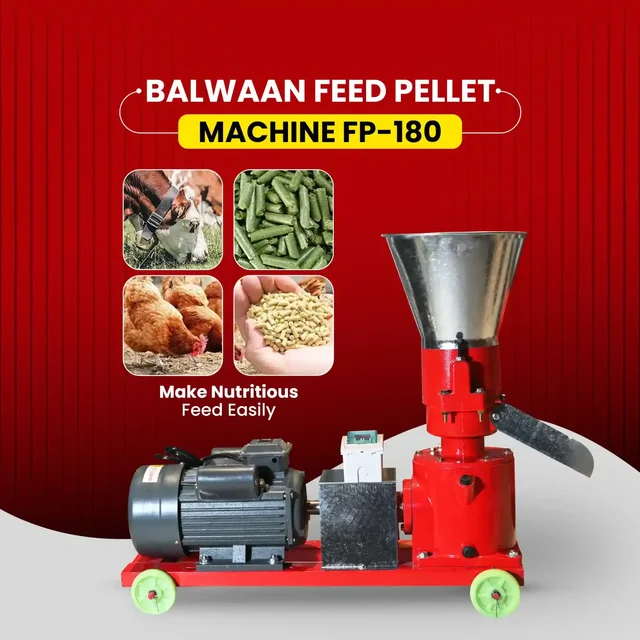 Balwaan Krishi Balwaan FP-180 Feed Pellet Machine With 5 HP Motor | 2800 Rpm Motor Operated Animal Feed Pellet Making Machine | Copper Winding Motor For Efficient Cattle, Poultry & Livestock Feed Pellet Production | Dairy & Agricultural Feed Pelletizer | Mtak-El-Po-6073