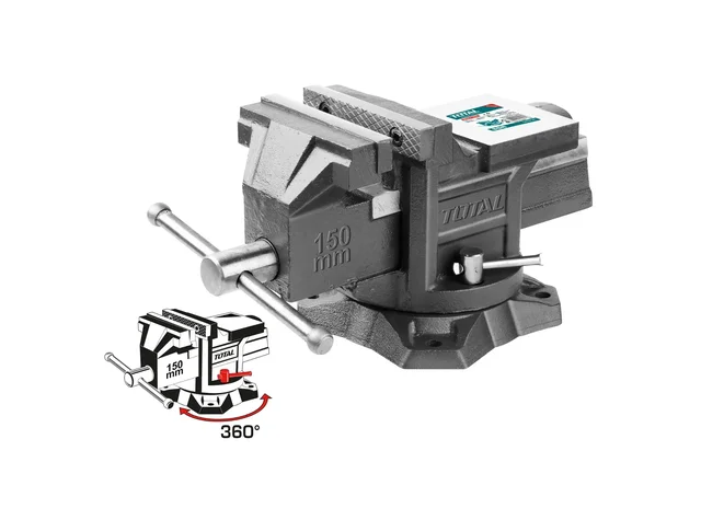 Total Tools TOTAL TOOLS 6" Bench Vice (11.2 kg, 1600 KGS Max Force) with Swivel Base, Anvil, and Carton Box Packaging - THT6166